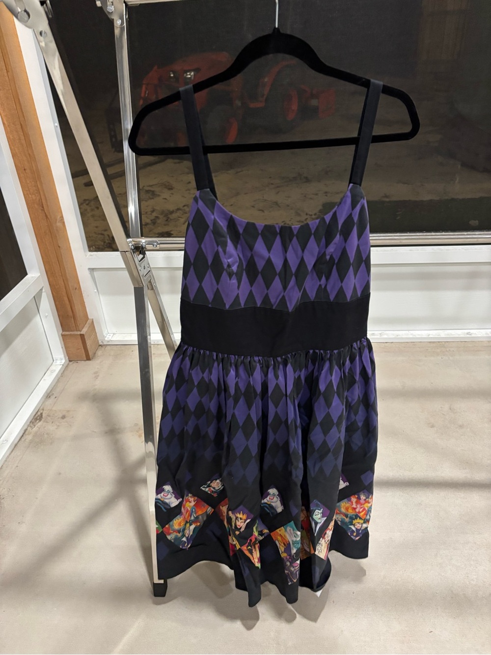 Disney Purple and Black Harlequin Midi Dress with Character Border